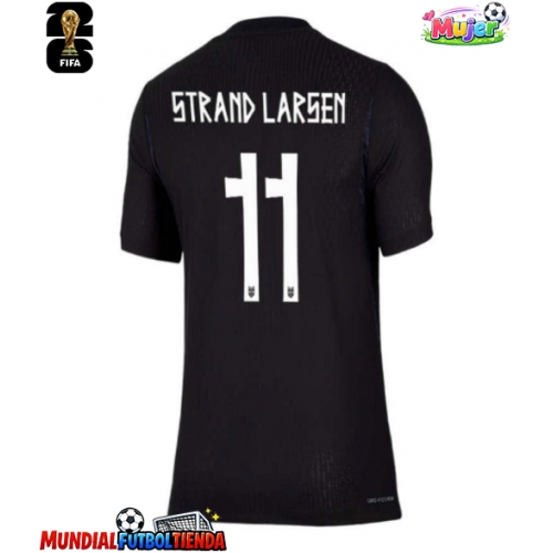 Camiseta Noruega Jorgen Strand Larsen #11 Segunda Equipación Replica Mundial 2026 para mujer mangas cortas